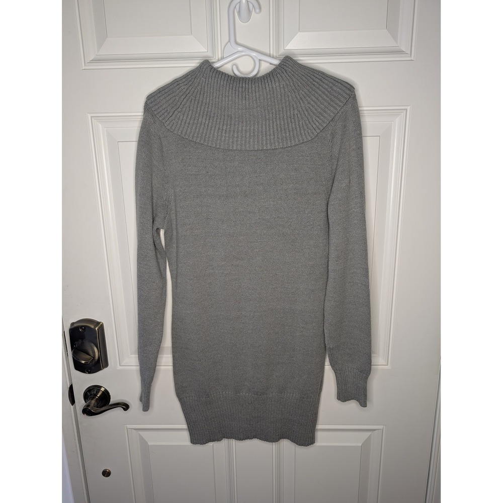 White House Black Market Heather Grey Cowl Neck Cable Knit Sweater Dress Large - Picture 3 of 5